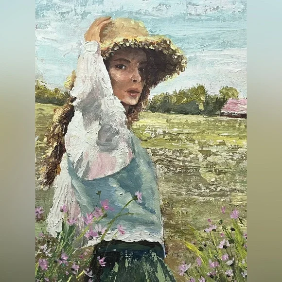 Green and Pink Impressionist Meadow Painting - Picture 3 of 7